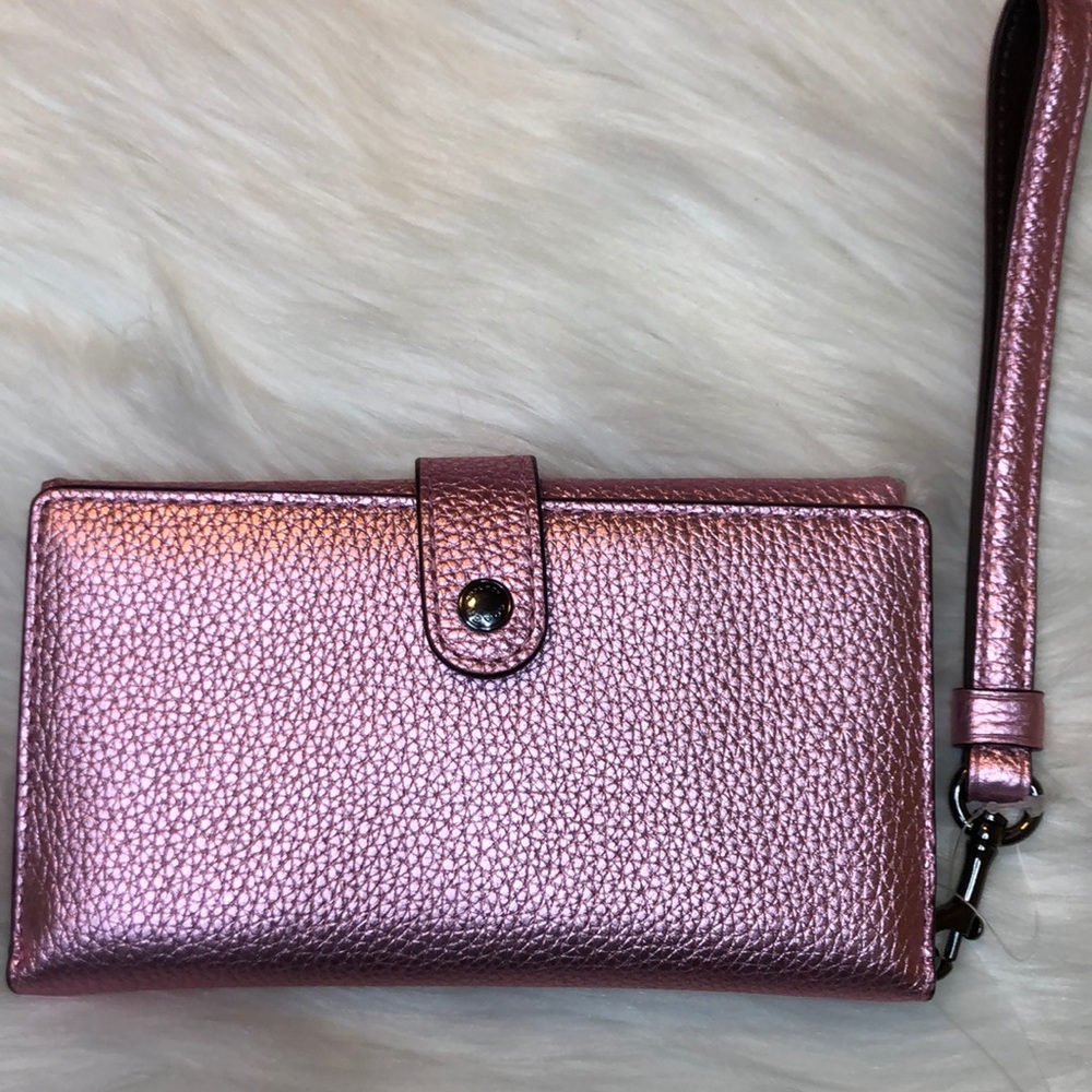 Coach metallic pink wristlet